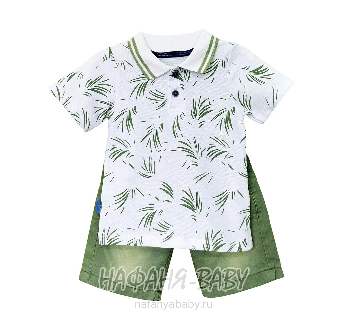 Детский костюм (поло + шорты) YTM арт. 510 от 1 до 4 лет, цвет белый с хаки, оптом Турция