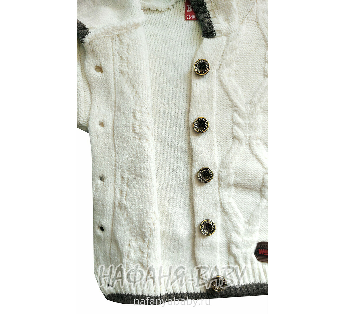 Вязанный кардиган с капюшоном WII BERY арт: 5160, 1-4 года, цвет молочный, оптом Турция