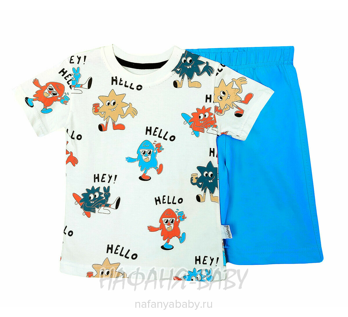 Детский костюм (футболка + шорты) MIXIMA от 3 до 6 лет, цвет кремовый с голубым, оптом Турция
