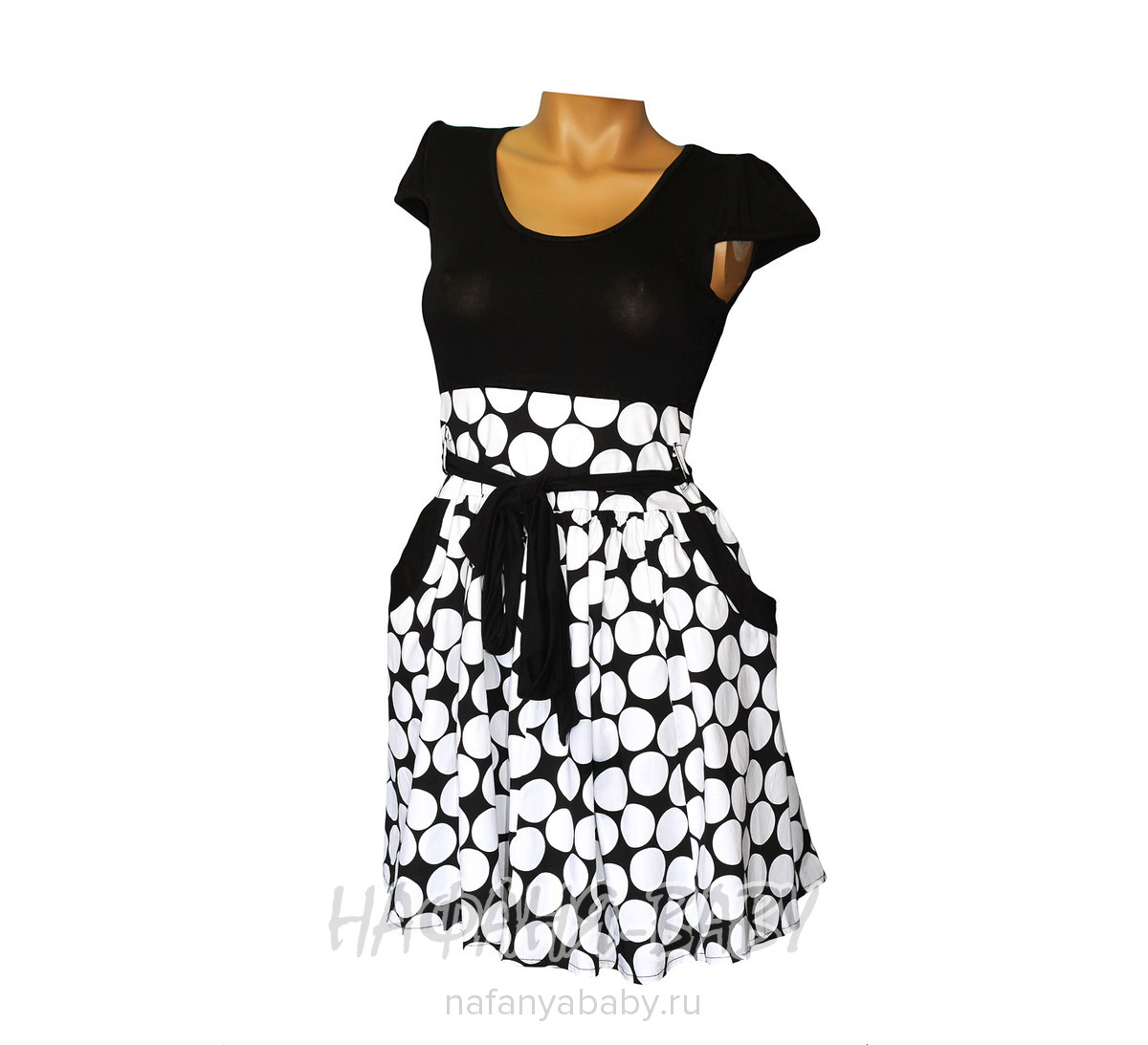 Летнее платье DORIN арт: 7129, 10-15 лет, цвет верх - черный, низ - крупный белый горох, оптом Турция