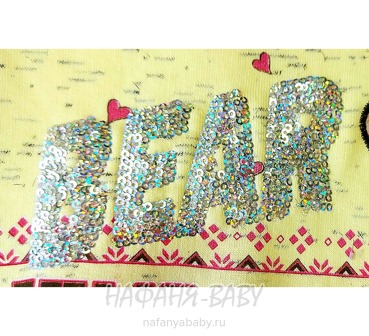 Толстовка с меховой аппликацией МИШКА NARMINI арт: 5941, 1-4 года, цвет желтый меланж, оптом Турция