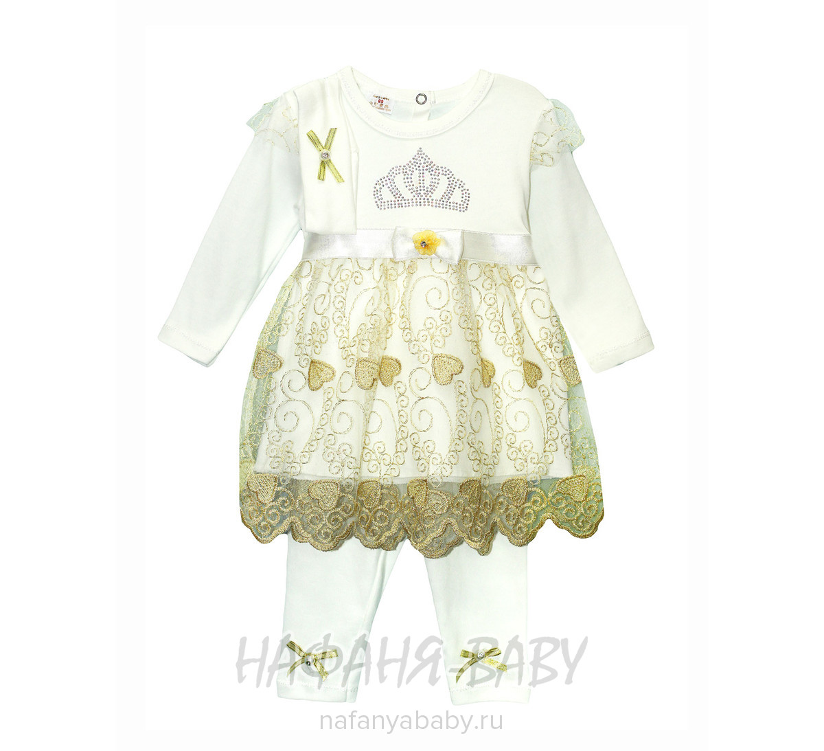 Детский костюм для новорожденных FINDIK арт: 61031, 0-12 мес, цвет кремовый с золотистой вышивкой, оптом Турция