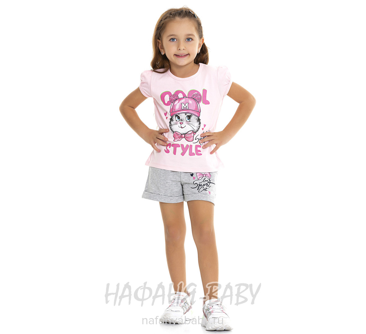 Костюм (футболка + шорты)  PF арт: 6593, 1-4 года, 5-9 лет, цвет розовый, оптом Турция
