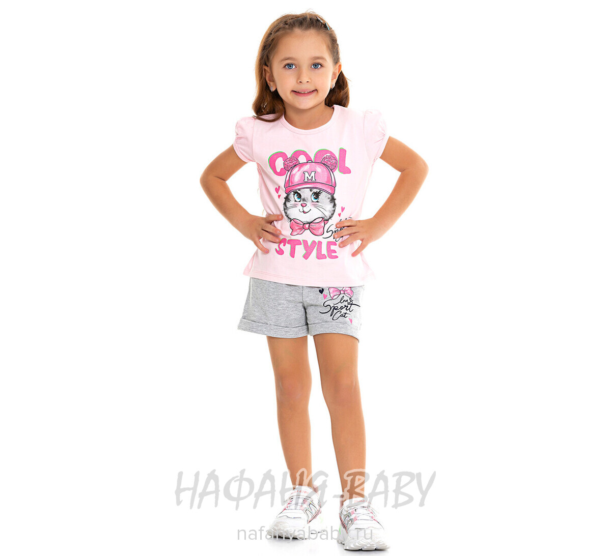 Костюм (футболка + шорты)  PF арт: 6593, 1-4 года, 5-9 лет, цвет розовый, оптом Турция
