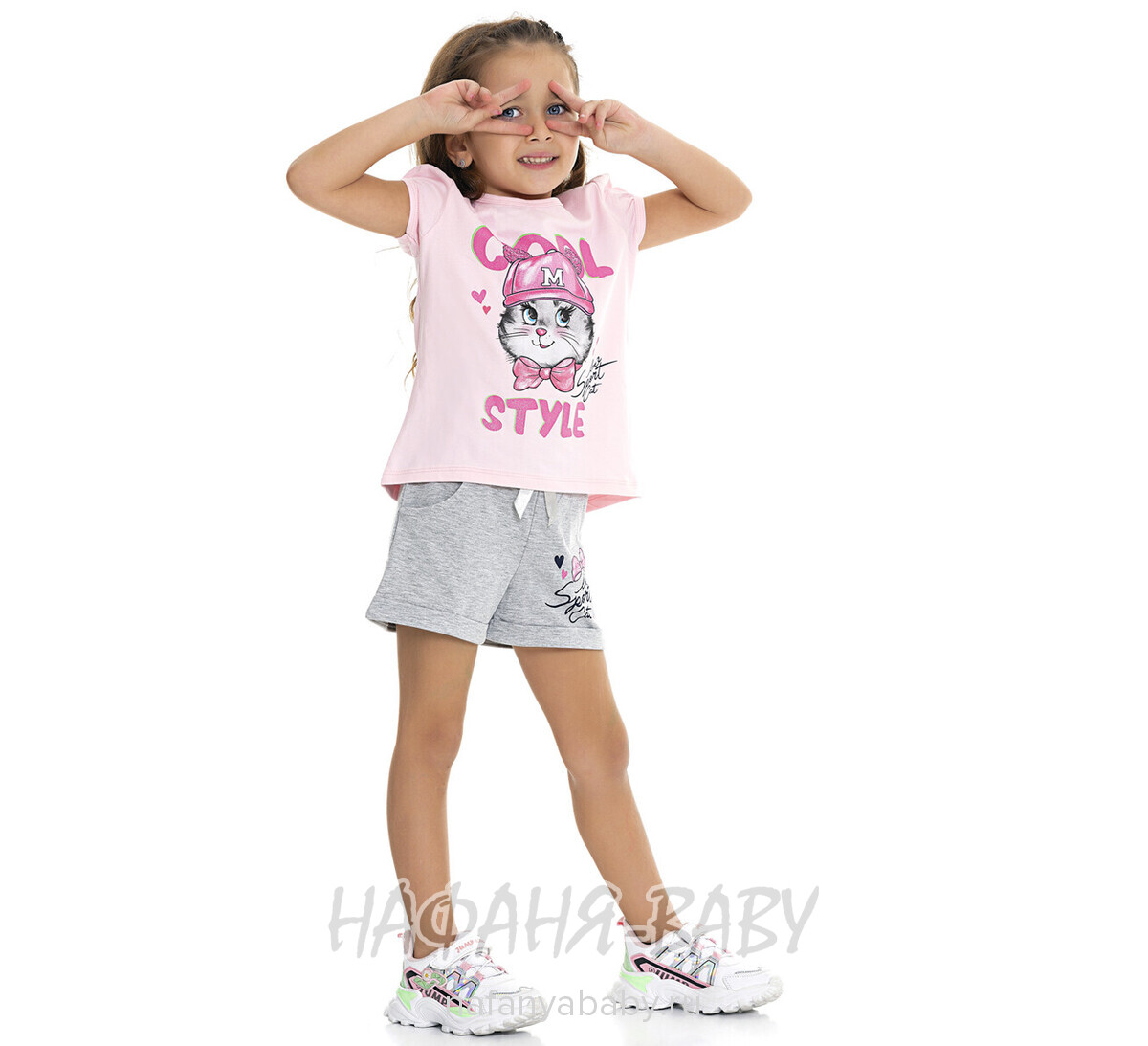 Костюм (футболка + шорты)  PF арт: 6593, 1-4 года, 5-9 лет, цвет розовый, оптом Турция