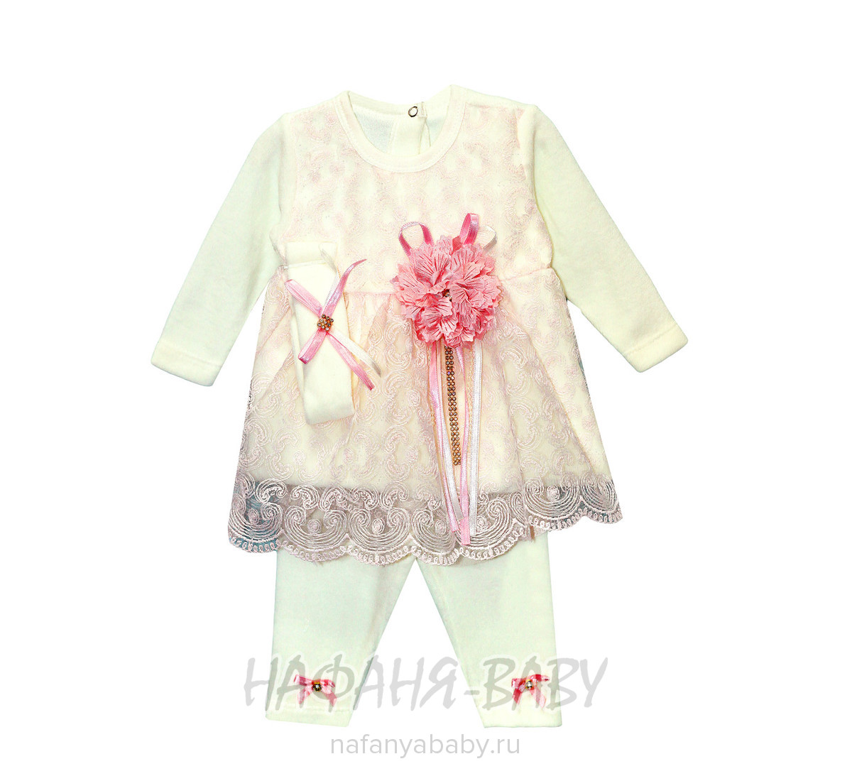 Детский костюм для новорожденных FINDIK арт: 69001, 0-12 мес, цвет молочный с розовым, оптом Турция