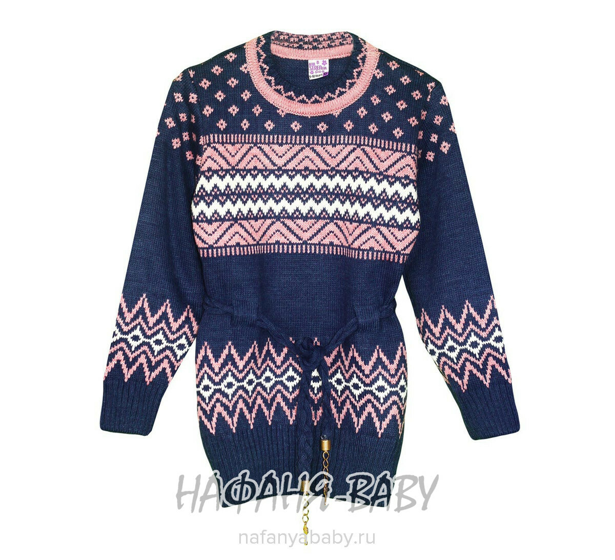 Вязаный джемпер - туника SEREN gul арт: 7031, 5-9 лет, 10-15 лет, цвет сине-серый, оптом Турция