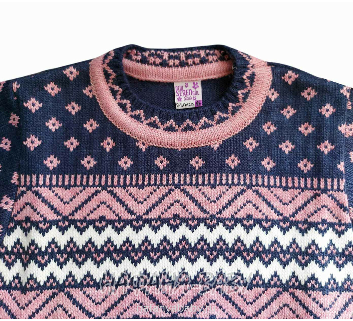 Вязаный джемпер - туника SEREN gul арт: 7031, 5-9 лет, 10-15 лет, цвет сине-серый, оптом Турция