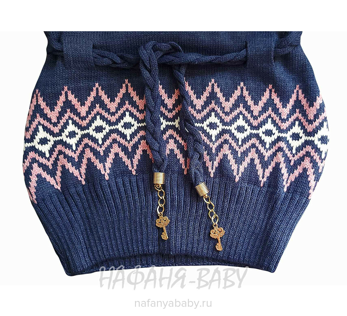 Вязаный джемпер - туника SEREN gul арт: 7031, 5-9 лет, 10-15 лет, цвет сине-серый, оптом Турция