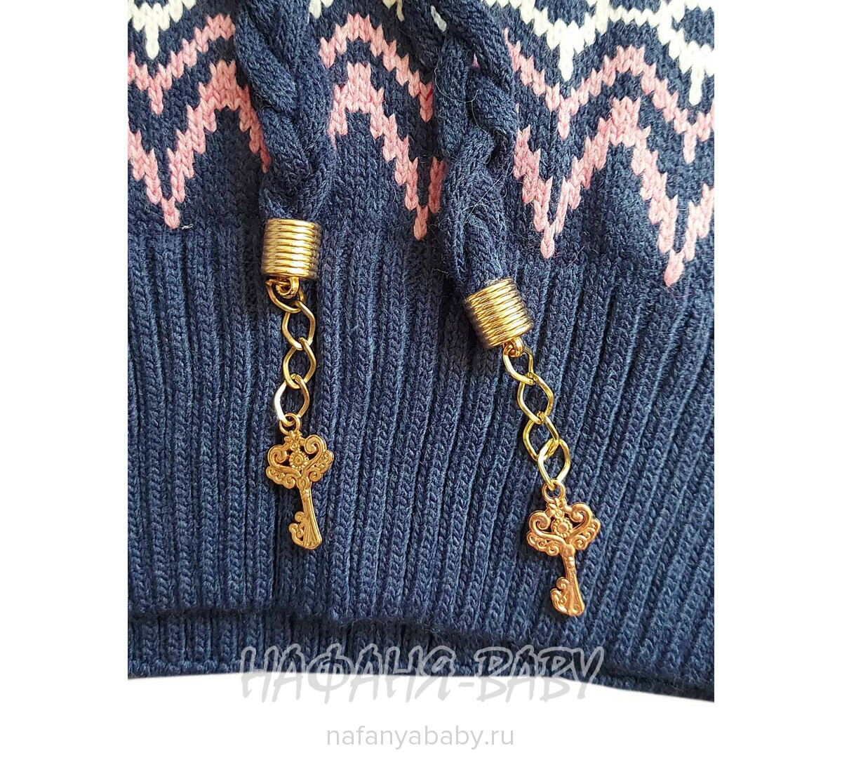 Вязаный джемпер - туника SEREN gul арт: 7031, 5-9 лет, 10-15 лет, цвет сине-серый, оптом Турция