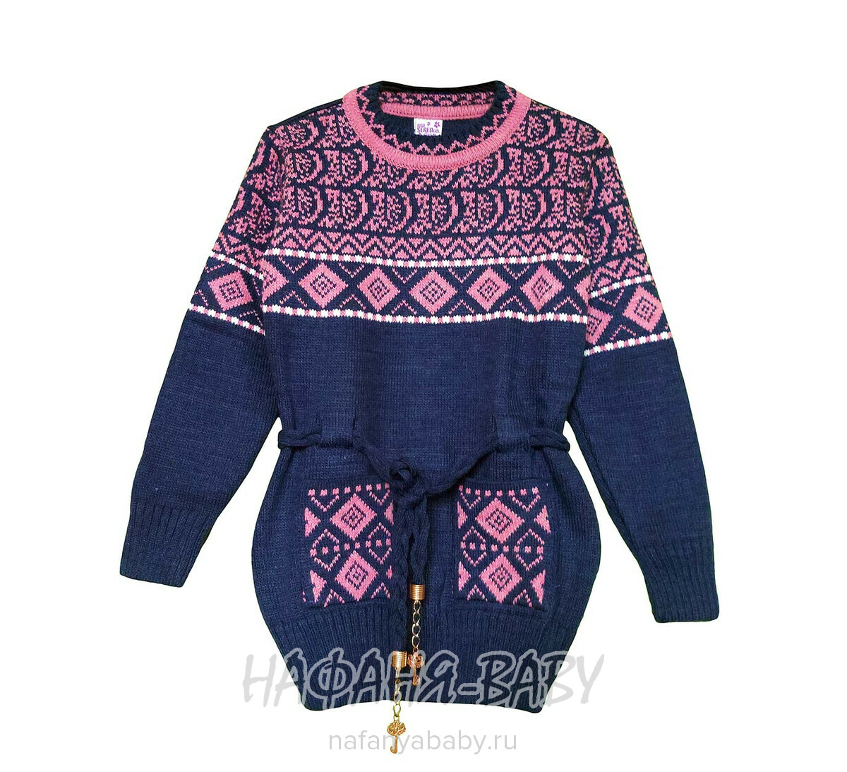 Вязаный джемпер - туника SEREN gul арт: 7033, 5-9 лет, 10-15 лет, цвет темно-синий, оптом Турция