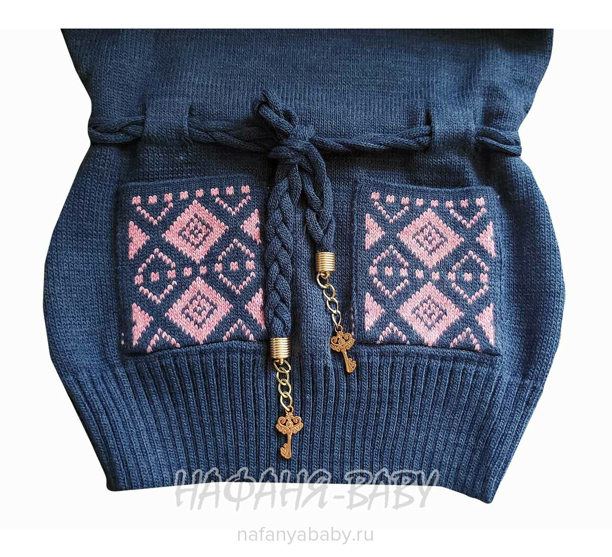 Вязаный джемпер - туника SEREN gul арт: 7033, 5-9 лет, 10-15 лет, цвет темно-синий, оптом Турция