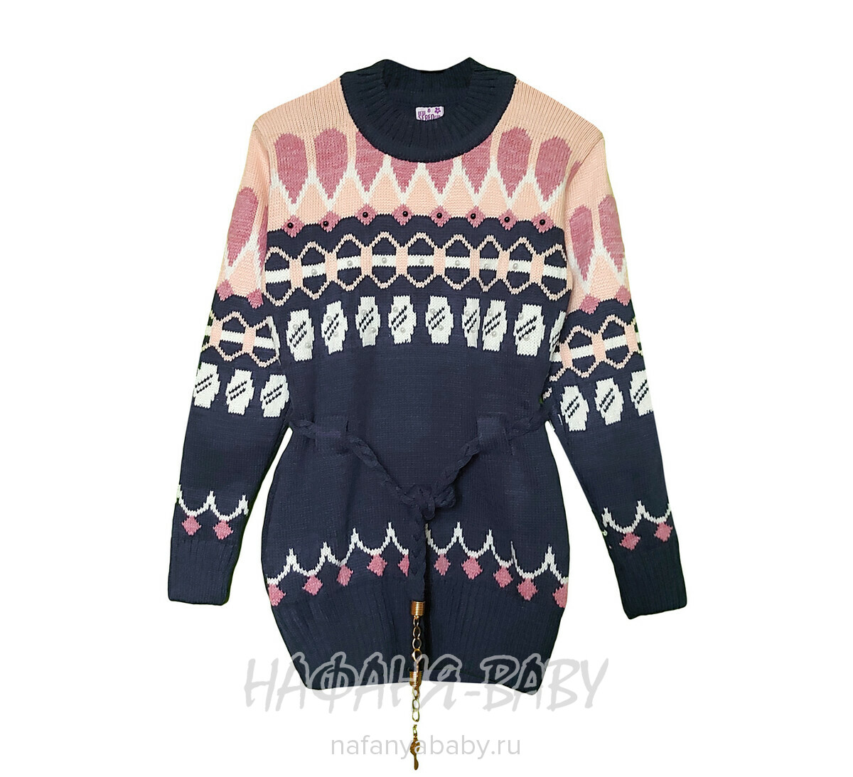 Вязаный джемпер-туника SEREN gul арт: 7037, 5-9 лет, 10-15 лет, цвет темно-синий, оптом Турция