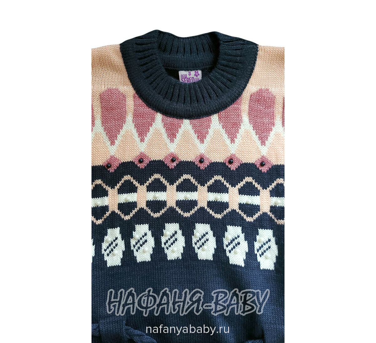 Вязаный джемпер-туника SEREN gul арт: 7037, 5-9 лет, 10-15 лет, цвет темно-синий, оптом Турция