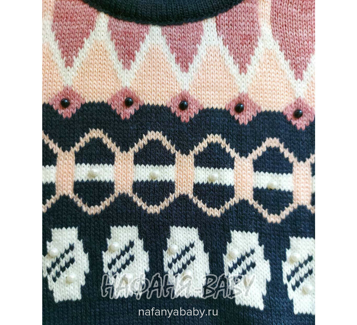 Вязаный джемпер-туника SEREN gul арт: 7037, 5-9 лет, 10-15 лет, цвет темно-синий, оптом Турция