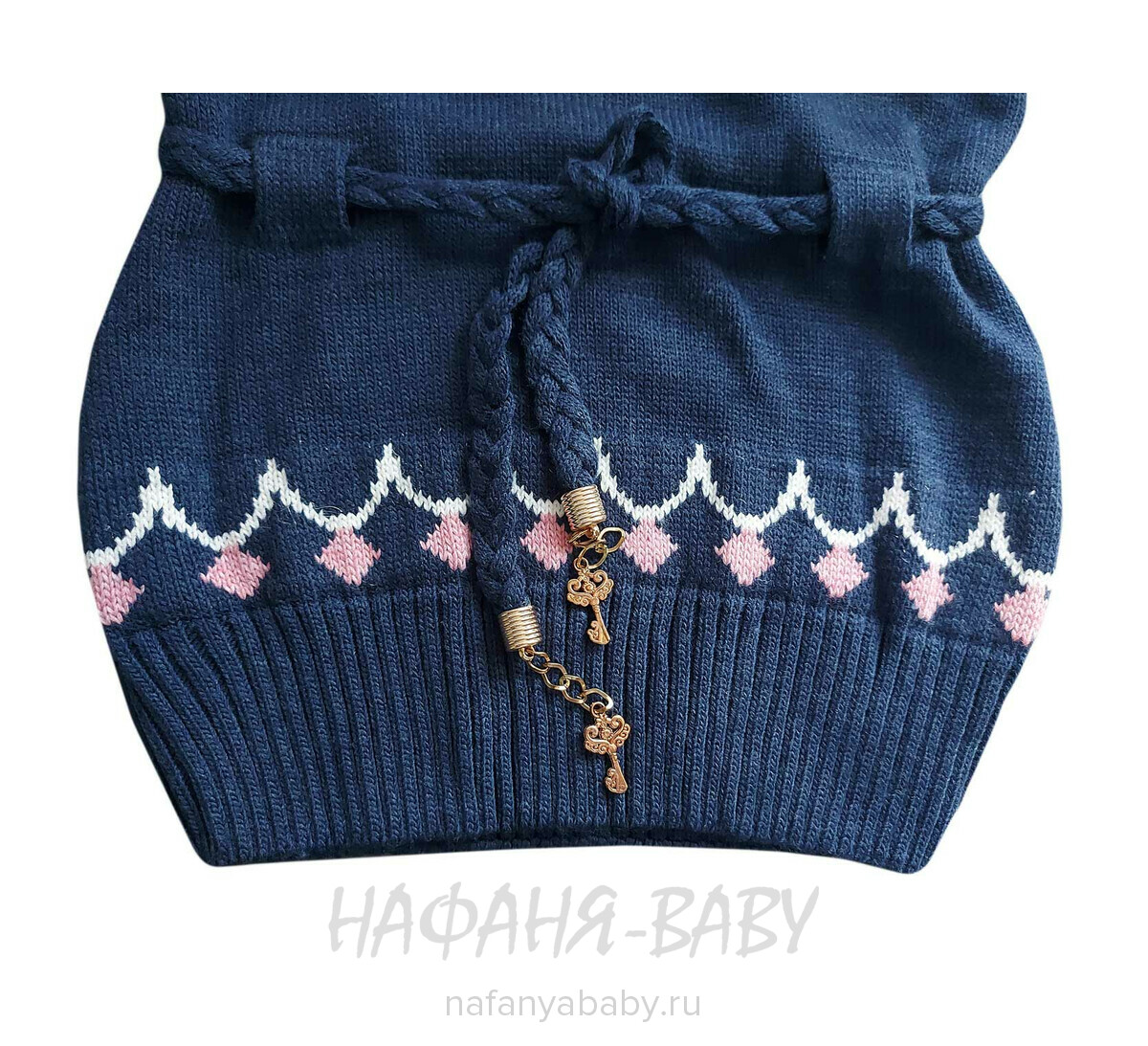 Вязаный джемпер-туника SEREN gul арт: 7037, 5-9 лет, 10-15 лет, цвет темно-синий, оптом Турция