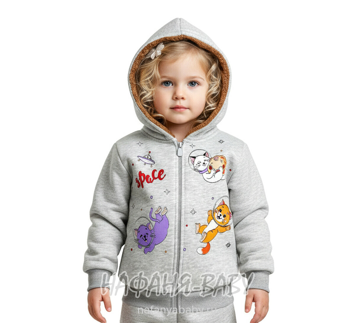 Теплая толстовка с капюшоном для девочки арт: 7910, 1-4 года, цвет серый меланж, Турция