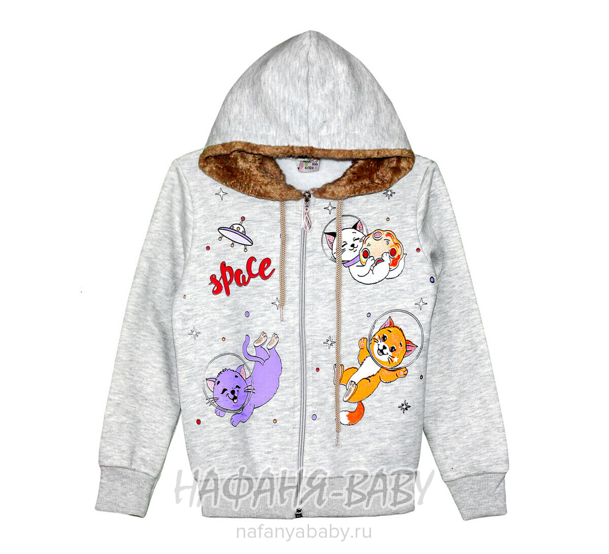 Теплая толстовка с капюшоном для девочки арт: 7910, 1-4 года, цвет серый меланж, Турция