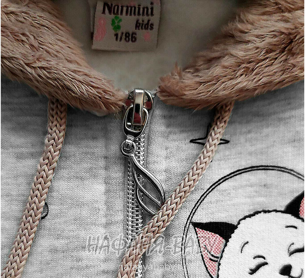 Теплая толстовка с капюшоном для девочки арт: 7910, 1-4 года, цвет серый меланж, Турция