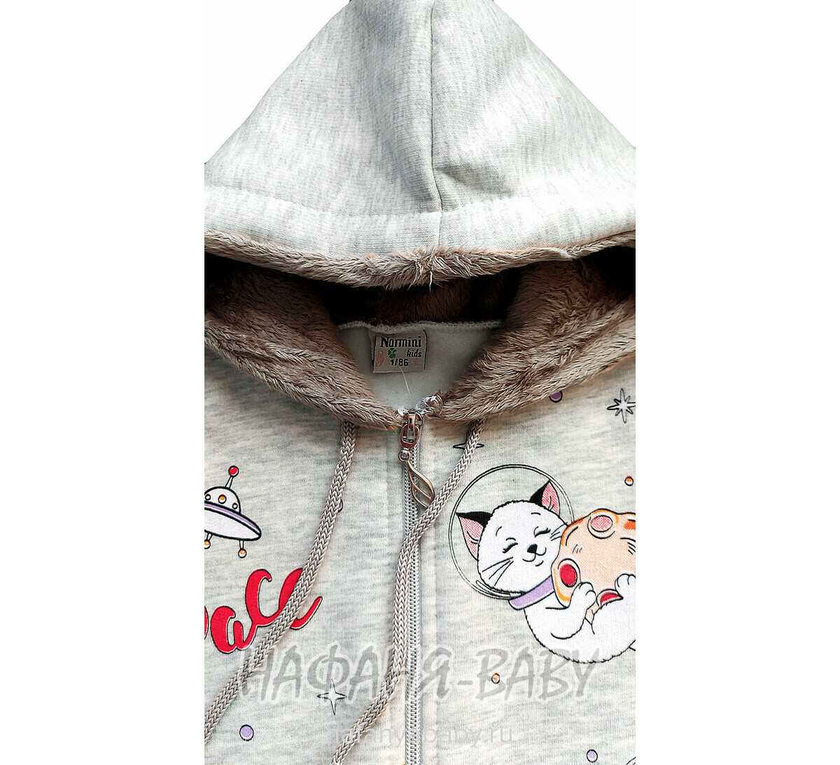 Теплая толстовка с капюшоном для девочки арт: 7910, 1-4 года, футер, цвет серый меланж, Турция, оптом