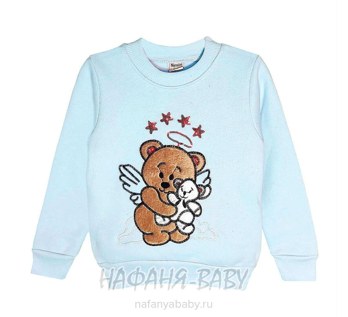Свитшот для девочки NARMINI Турция, утепленный футер 3 нитки, арт: 8016, 2-8 лет,цвет голубой, оптом Турция