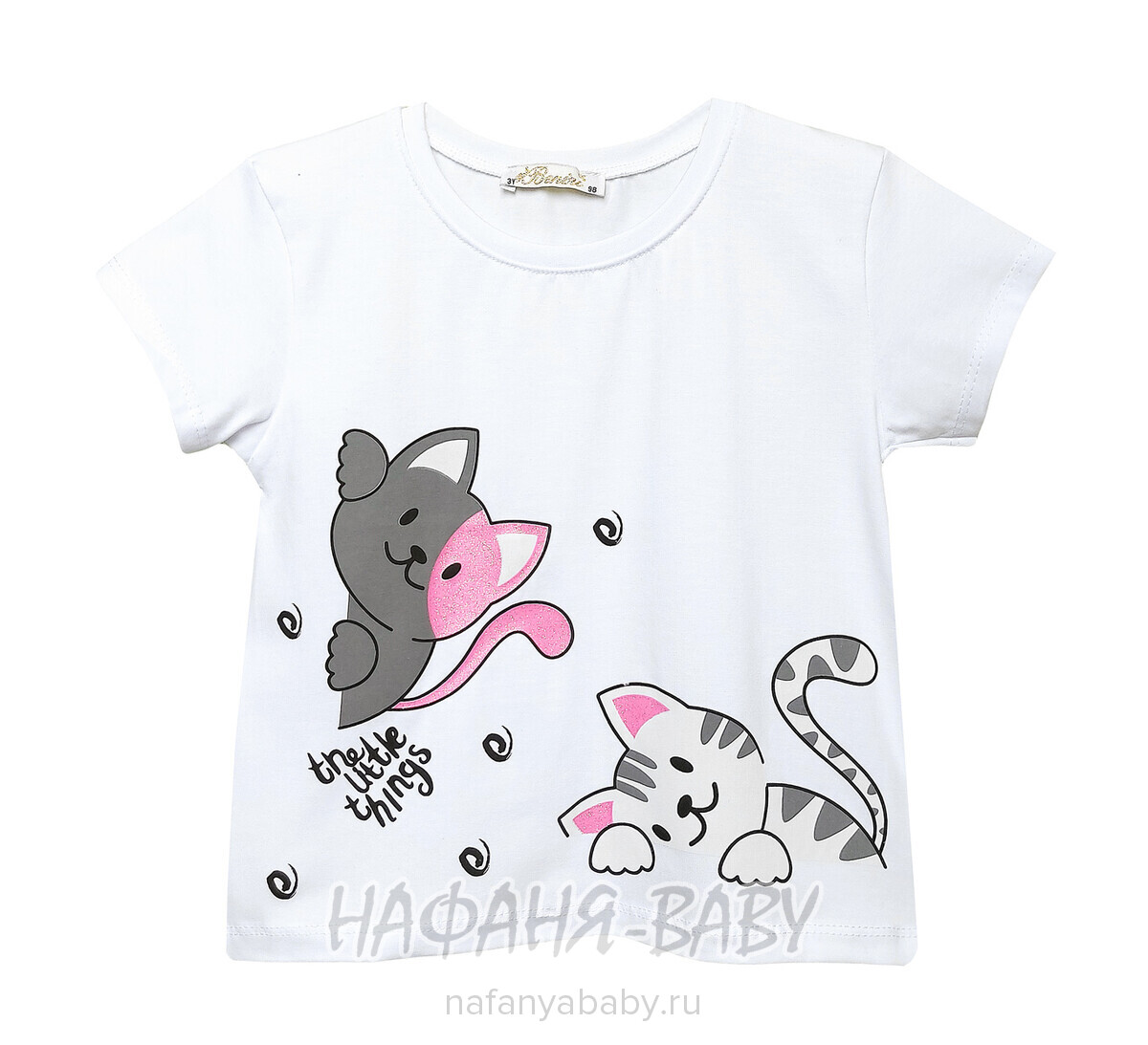 Футболка ОЗОРНЫЕ КОТЯТА BENINI арт: 8591, 1-4 года, 5-9 лет, цвет белый, оптом Турция