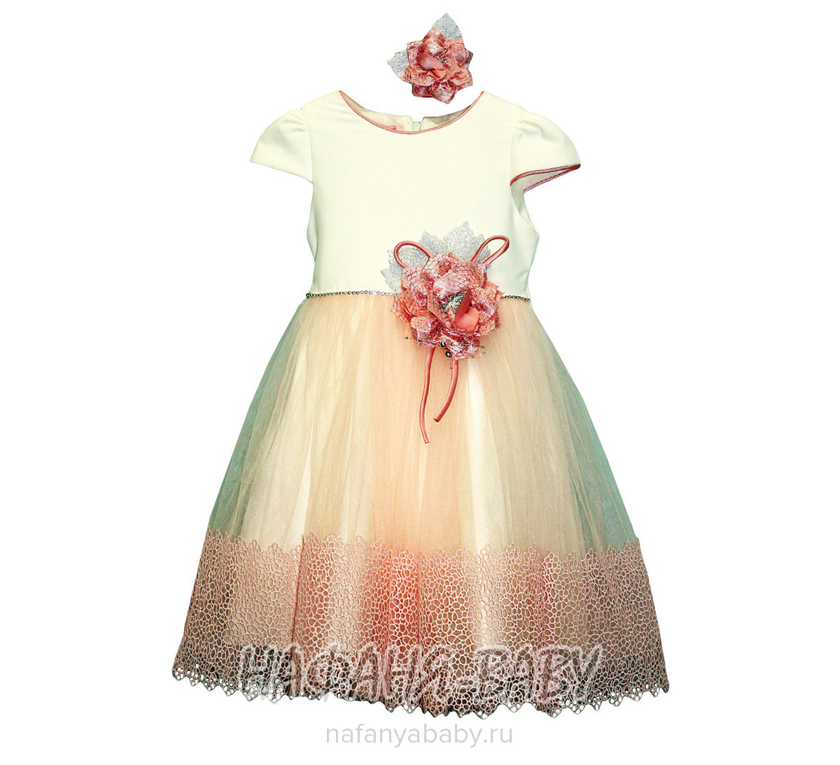 Детское платье ERAY арт: 235, 5-9 лет, цвет молочный с чайной розой, оптом Турция
