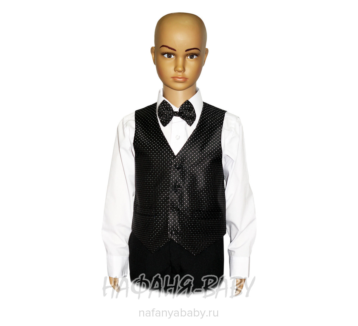 Детский костюм-тройка (жилет+рубашка+бабочка+брюки) YOUNG DANDY арт: 226, 1-4 года, 5-9 лет, цвет черный в белую крапинку, оптом Китай (Пекин)