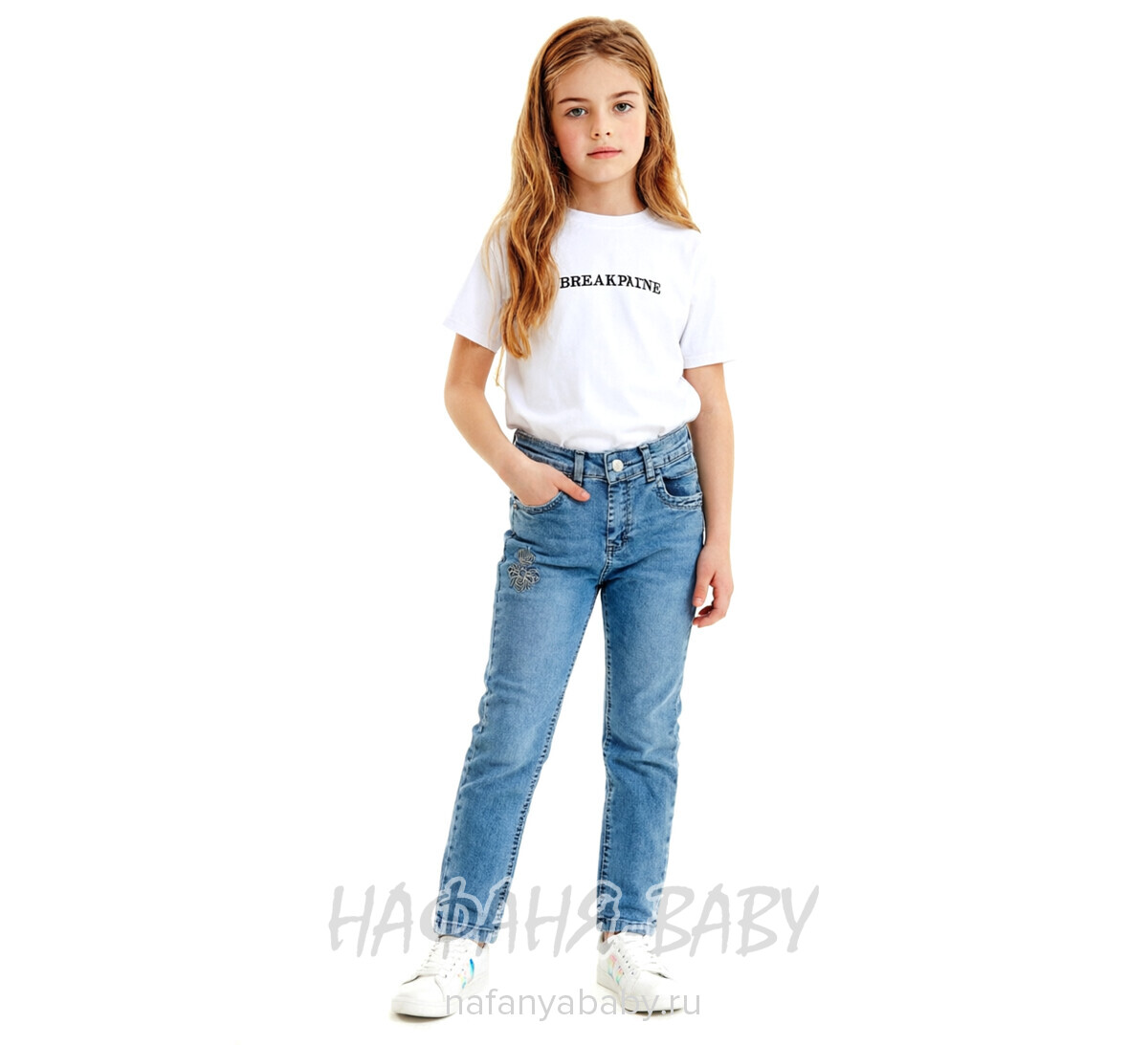 Купить джинсы slim TATI Jeans арт: 9342 для девочки 7-11 лет, цвет синий, оптом Турция