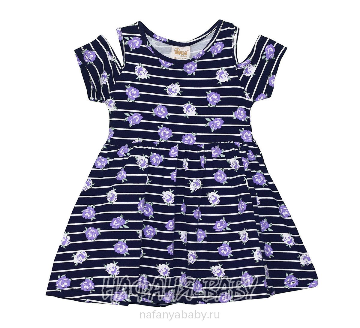 Детское платье DECO арт: 942, 1-4 года, 5-9 лет, цвет темно-синий с сиреневыми цветами, оптом Турция