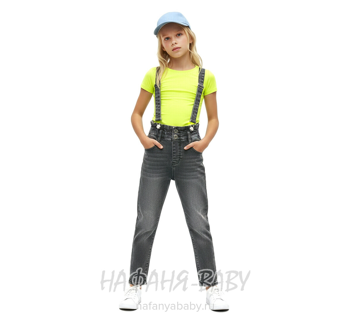 Купить джинсы на лямках TATI Jeans арт: 9602 для девочки 7-12 лет, цвет черный, Турция