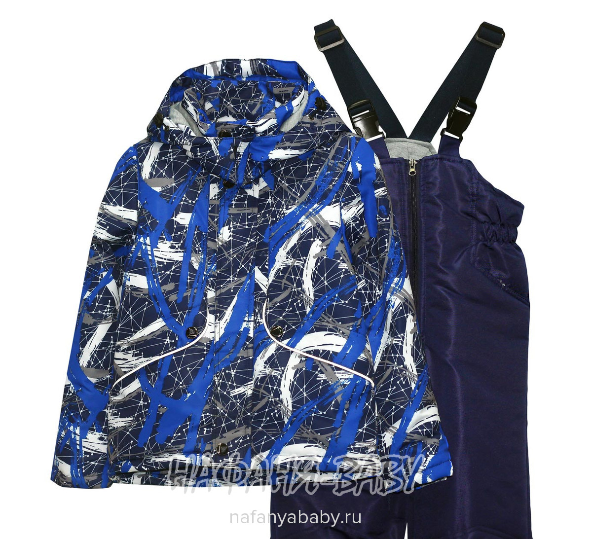 Детский костюм RISINGSUNSOAV арт: 7708, 10-15 лет, 5-9 лет, цвет куртка с синим рисунком, полукомбинезон темно-синий, оптом Китай (Пекин)
